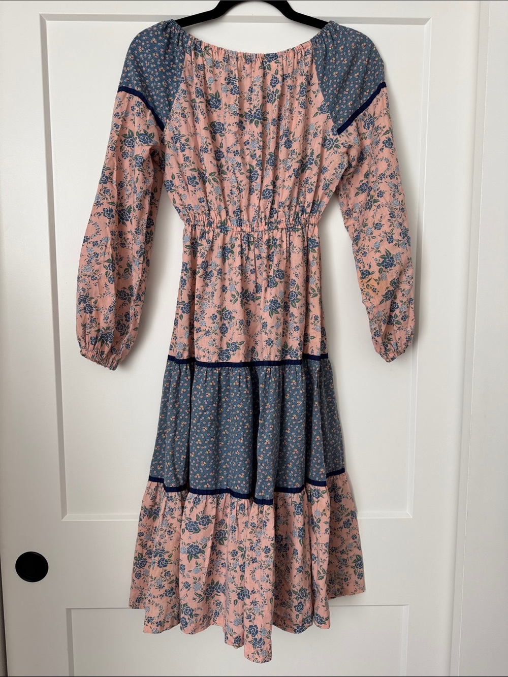 Vintage 70s Pink and Blue Floral Tiered Peasant Dress - Picture 7 of 16